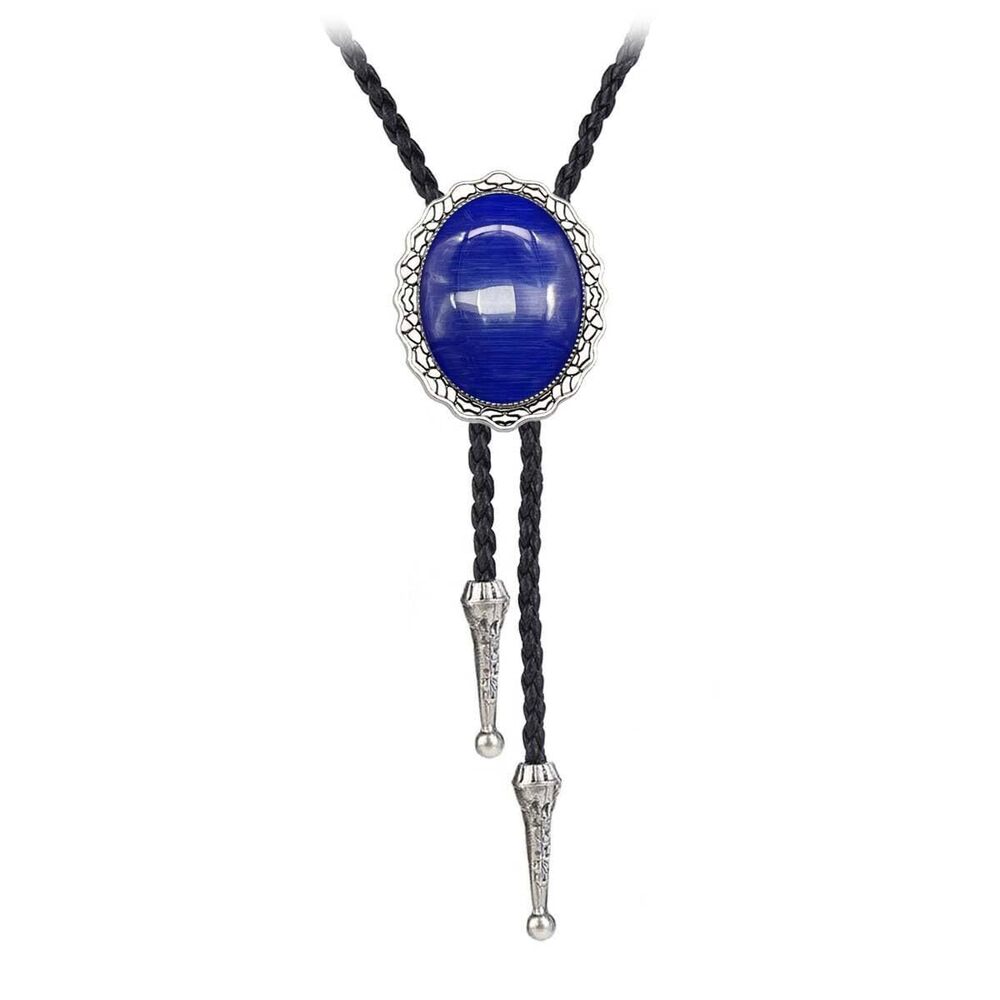 8329 BRBAM Celtic Style Natural Stone Bolo Tie Elegant Oval Gemstone